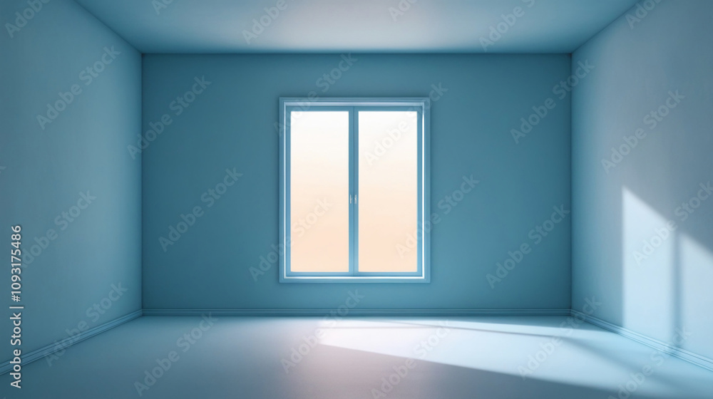 Empty soft blue color studio room with shadow of window Empty soft blue color studio room with shadow of window