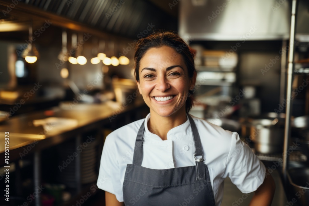 Portrait of a middle aged Hispanic chef in kitchen Portrait of a middle aged Hispanic chef in kitchen