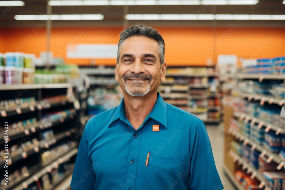 Portrait of a middle aged Hispanic cashier Portrait of a middle aged Hispanic cashier