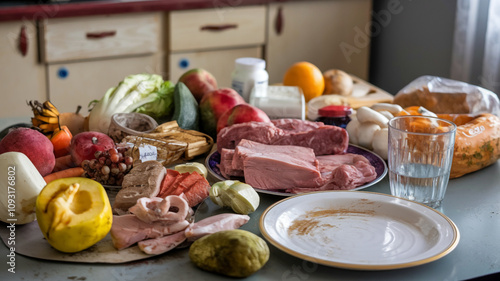 Spoiled food on the table. For news about cafeterias and restaurants with spoiled food photo