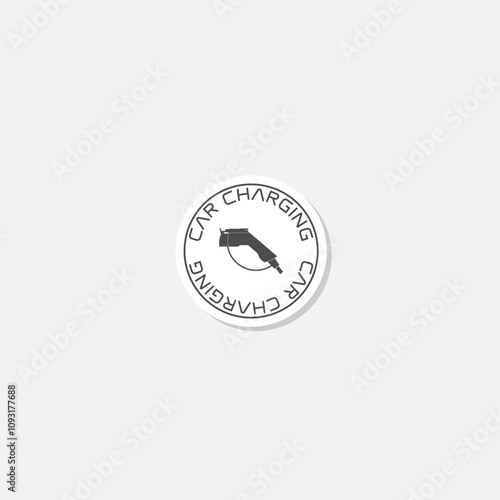 Car charging plug in icon sticker isolated on gray background