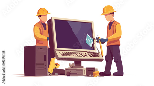 Professional Computer Repair Concept with Men in Protective Gear