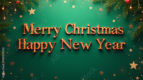 Merry Christmas Happy New Year Festive Greeting Card. Concept of winter holidays celebration.