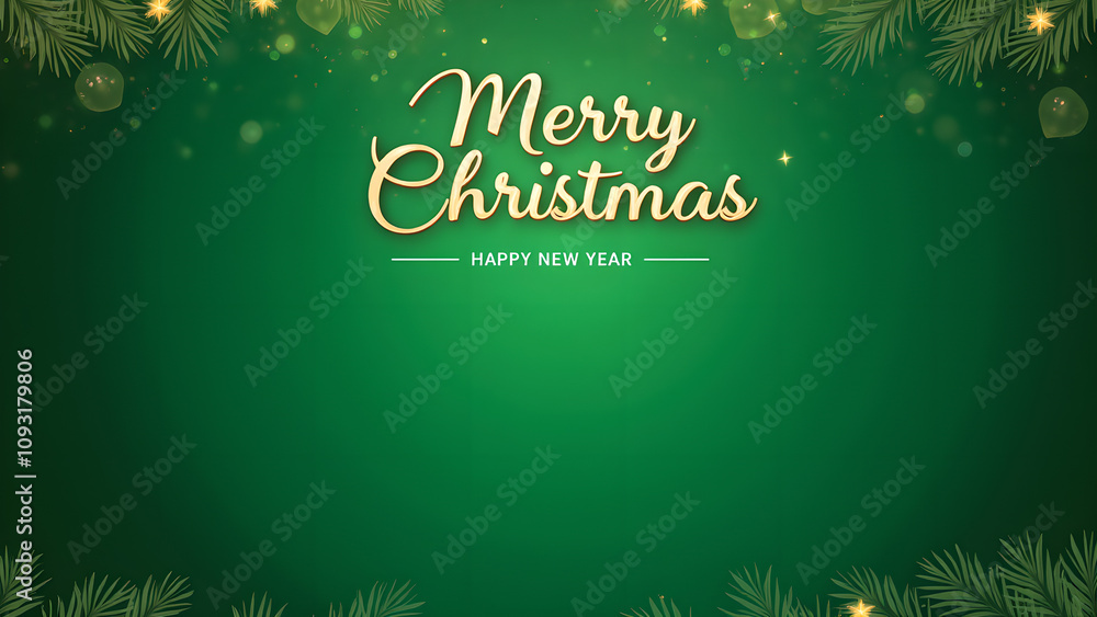 Merry Christmas Green Background with Golden Text. Concept of Holiday, Celebration, and Winter. Merry Christmas Green Background with Golden Text. Concept of Holiday, Celebration, and Winter.