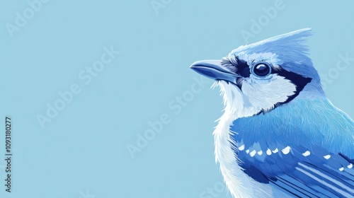 A stylized blue jay bird against a light blue background. photo