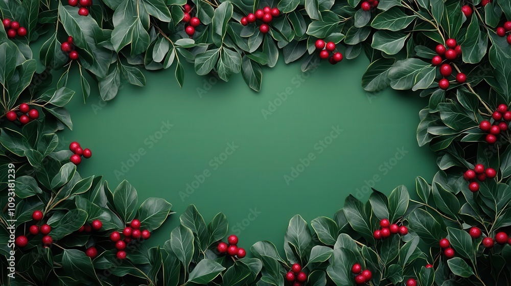 Holly berries and mistletoe arranged elegantly, classic Christmas backdrop, 3D illustration Holly berries and mistletoe arranged elegantly, classic Christmas backdrop, 3D illustration