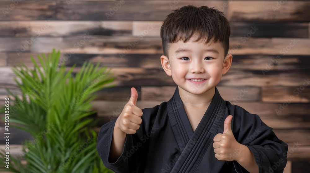 Young boy in black kimono, mastering martial arts through discipline and focus young Young boy in black kimono, mastering martial arts through discipline and focus young