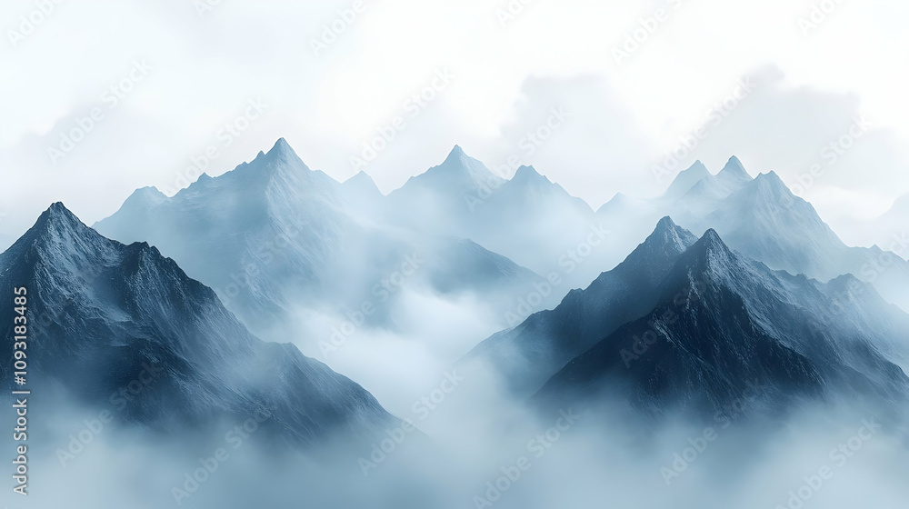 3D Illustration - Misty Mountain Peaks Background 3D Illustration - Misty Mountain Peaks Background