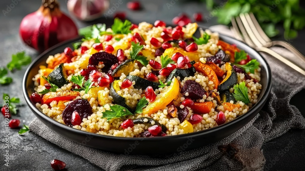 Healthy mediterranean couscous salad recipe kitchen food photography contemporary close-up nutrition concept Healthy mediterranean couscous salad recipe kitchen food photography contemporary close-up nutrition concept