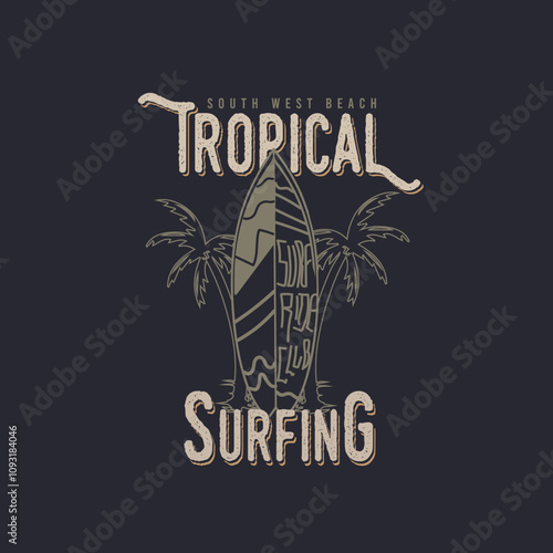 Vintage Tropical Surfing graphic print vector illustration photo