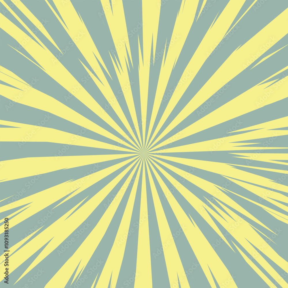Obraz premium Pop art radial colorful comics book magazine cover. Striped orange digital background. Cartoon funny retro pattern strip mock up. Vector halftone illustration. Sunburst, starburst shape.
