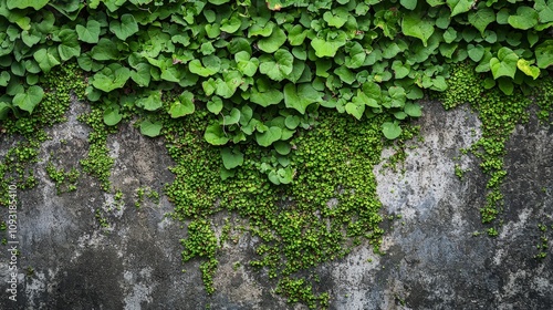 Dense leafy vines cascade down a textured concrete wall, forming an intricate and lush display of resilience and natural beauty in an urban setting.