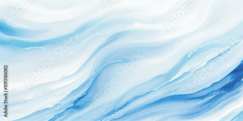 A serene blend of soft blue and white watercolor waves, with dynamic tsunami layers and a bold tropical splash, all in a flat cartoon style.