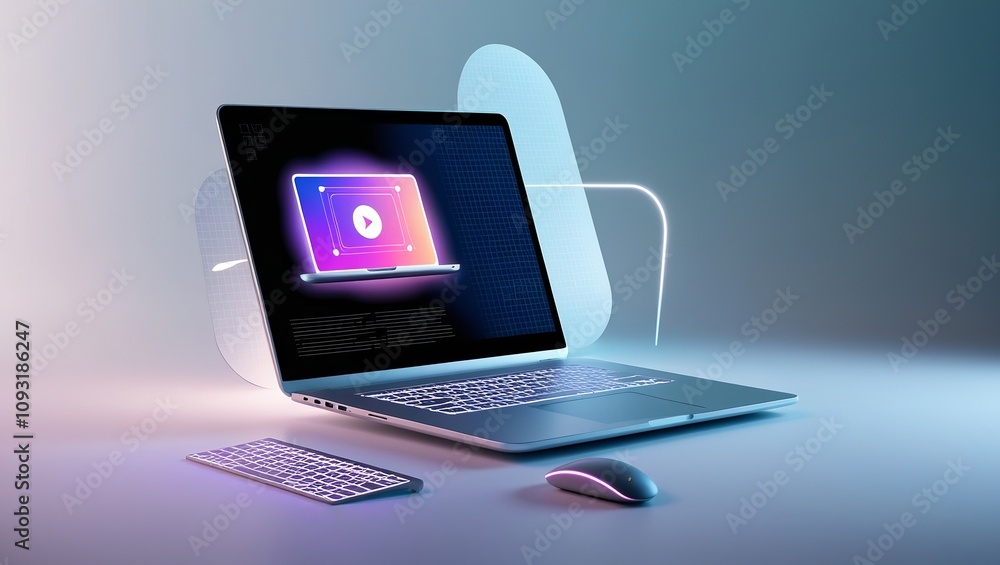 E-learning or online education concept. online course on laptop computer 3d render illustration E-learning or online education concept. online course on laptop computer 3d render illustration
