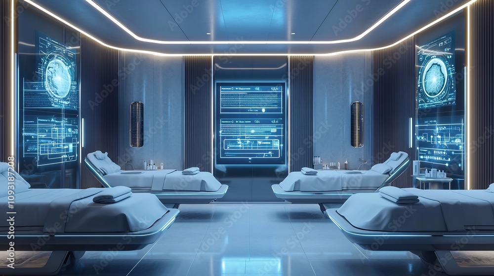 High Tech Futuristic Spa with AI Driven Skin Diagnostics and Personalized Treatments High Tech Futuristic Spa with AI Driven Skin Diagnostics and Personalized Treatments