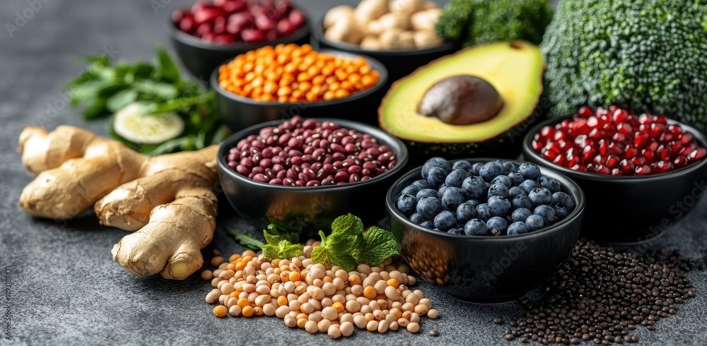 A Colorful Selection of Fresh Fruits, Vegetables, and Legumes Perfect for Healthy Eating and Culinary Creativity in a Bright and Vibrant Atmosphere A Colorful Selection of Fresh Fruits, Vegetables, and Legumes Perfect for Healthy Eating and Culinary Creativity in a Bright and Vibrant Atmosphere