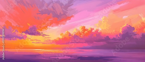 impressionist sunset, pink and orange