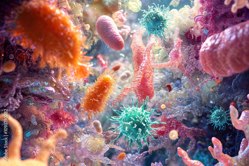 Wallpaper Mural conceptual illustration of human intestinal flora or microbiota. intestinal health concept Torontodigital.ca