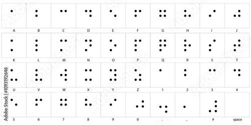 Braille Alphabet and numbers isolated on a white background, element for World Braille Day