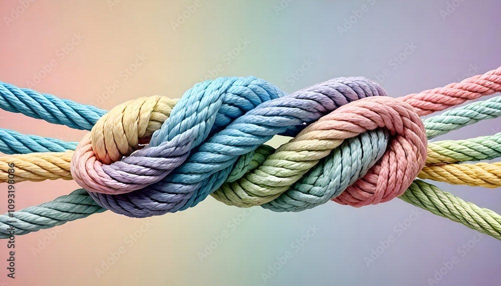 Colorful Ropes Knotted Against a Pastel Backdrop Colorful Ropes Knotted Against a Pastel Backdrop