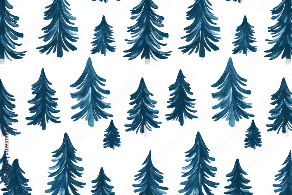 Obraz premium Seamless pattern with blue Christmas trees, vector, spline trees, white background