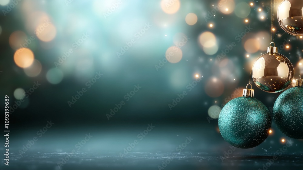 Fototapeta premium Shimmering Holiday Ornaments Hanging Against a Beautifully Blurred Background of Festive Lights for a Perfect Christmas Celebration Atmosphere