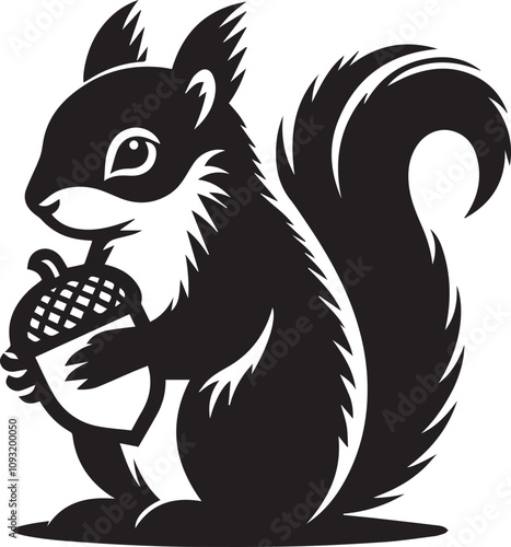 A squirrel clutching an acorn protectively silhouette vector