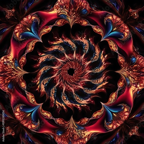 A kaleidoscope of glowing patterns morphing slowly into new, intricate designs. photo