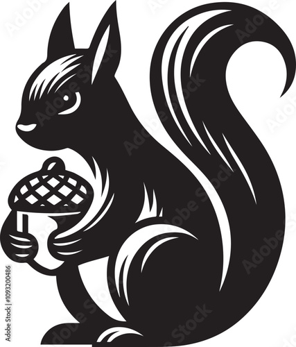 A squirrel clutching an acorn protectively silhouette vector