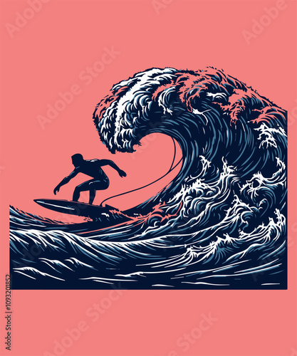 Surfer man riding on the blue ocean
