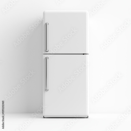 White refrigerator isolated on white background