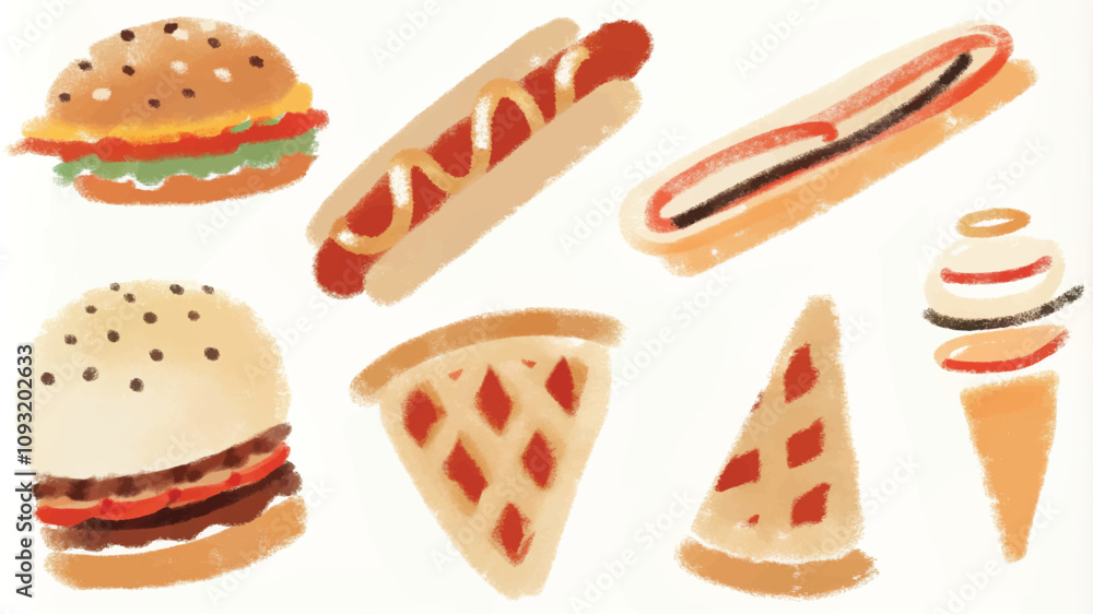 Set of hand drawn fast food. Vector illustration. Eps10. Set of hand drawn fast food. Vector illustration. Eps10.