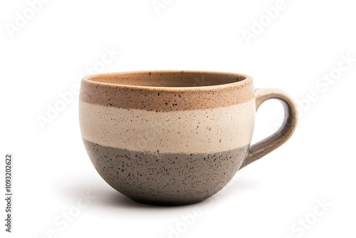 Ceramic cup with three-tone glaze isolated on white photo