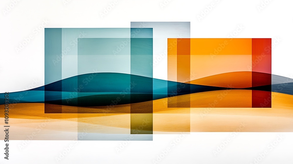 Naklejka premium Tranquil Rural Landscape Featuring Rolling Hills and a Harmonious Blend of Abstract Colors Representing Nature's Beauty and Serenity