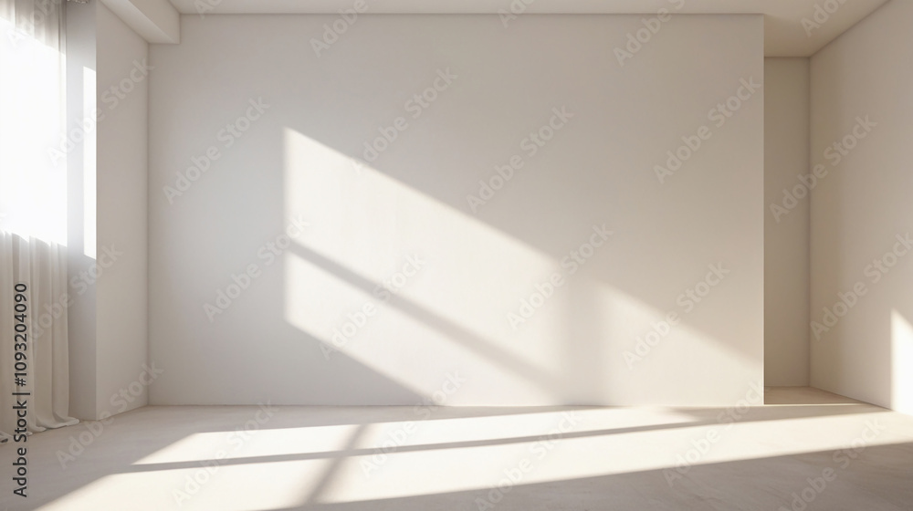 Fototapeta premium White empty wall, studio room with sunlight and shadows