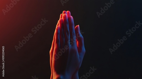 Prayer hands illuminated gently in shadowy surroundings minimalist concept emphasizing humility and devotion