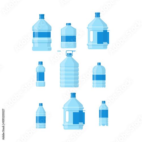Variety of Plastic Water Bottles Illustrated on White Background
