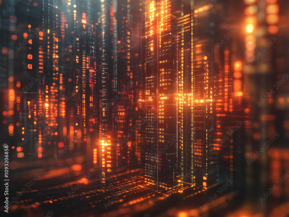 Fototapeta premium 3D Illustration Digital Cityscape Data Stream