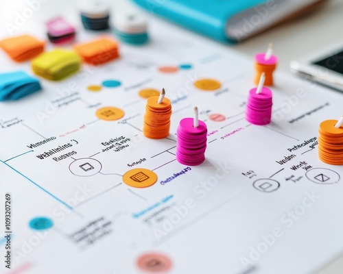 Closeup of a mind map with wealthrelated goals and symbols, Wealth Mind Map, Abundance Planning photo