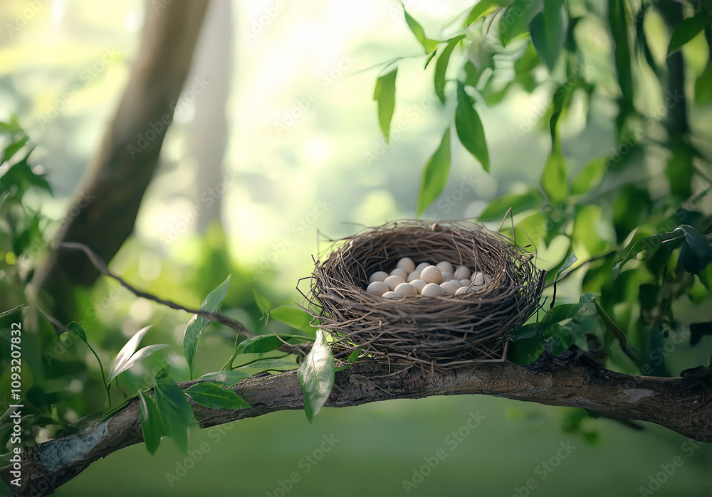 Nest nestled in nature, peaceful background scene Nest nestled in nature, peaceful background scene
