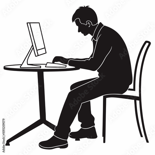 man working on computer Silhouette vector illustration