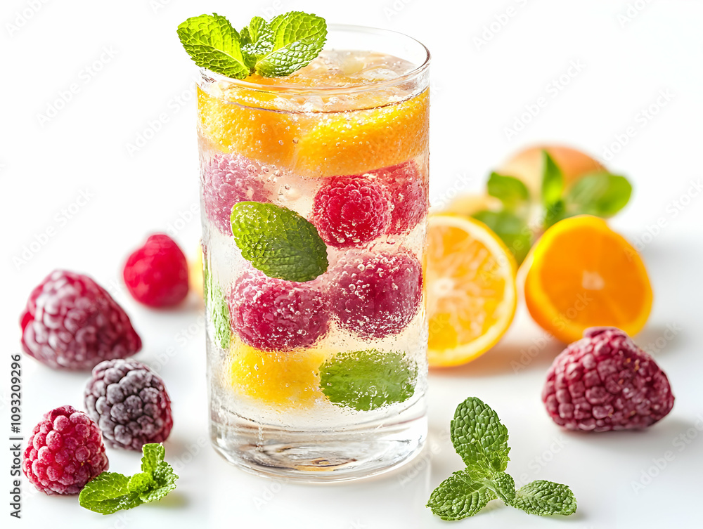 Photo - Refreshing Raspberry Orange Mint Iced Drink Photo - Refreshing Raspberry Orange Mint Iced Drink