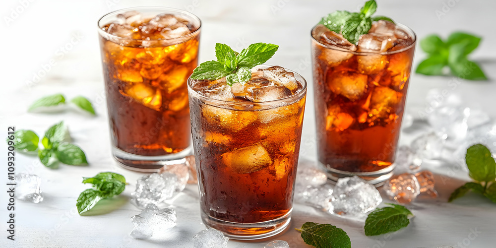 Photo Iced Tea with Ice Cubes and Mint Photo Iced Tea with Ice Cubes and Mint