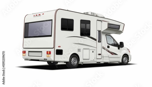 White rv truck isolated on white background. AI generated.