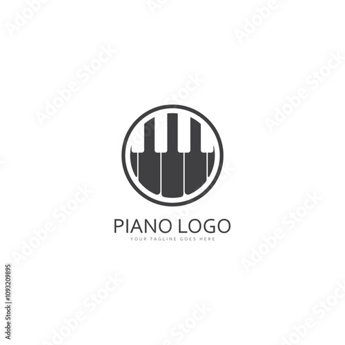 Piano keyboard logo design vector template