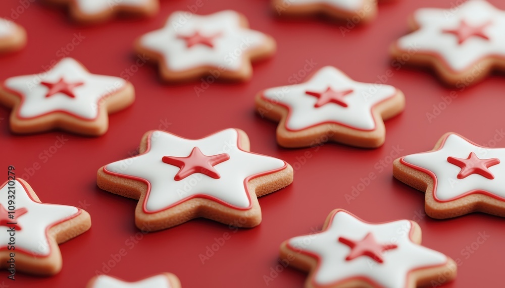 Christmas cookies shaped like stars and trees, decorated with icing, 3D illustration Christmas cookies shaped like stars and trees, decorated with icing, 3D illustration