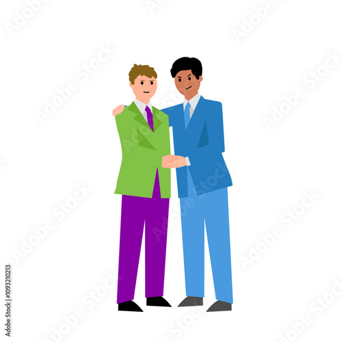 Angry men shake hands. Vector simple color flat illustration.