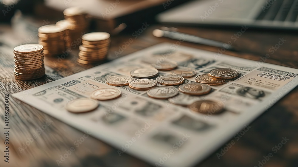 Closeup of a Financial Vision Board with images of wealth, luxury, and success, Wealth Vision, Goal Planning Closeup of a Financial Vision Board with images of wealth, luxury, and success, Wealth Vision, Goal Planning