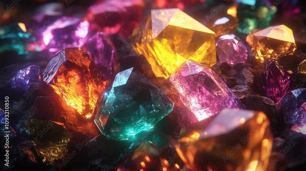 Colorful Crystal Clusters Close Up Colorful Crystal Clusters Close Up