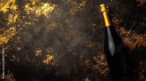 Champagne bottle on luxurious gold accented background